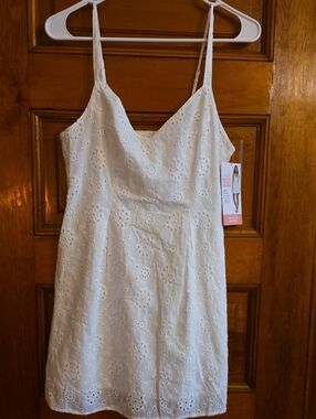 White Eyelet Mini Slip Dress - Sleeveless Summer BEAUTIFUL